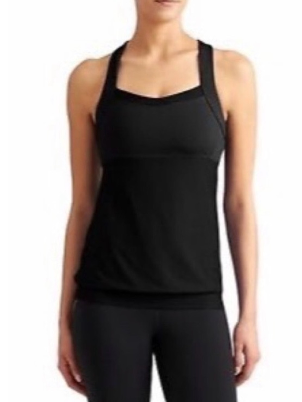 Athleta Miles Top Mesh Black Tank Top with Built-In Shelf Bra